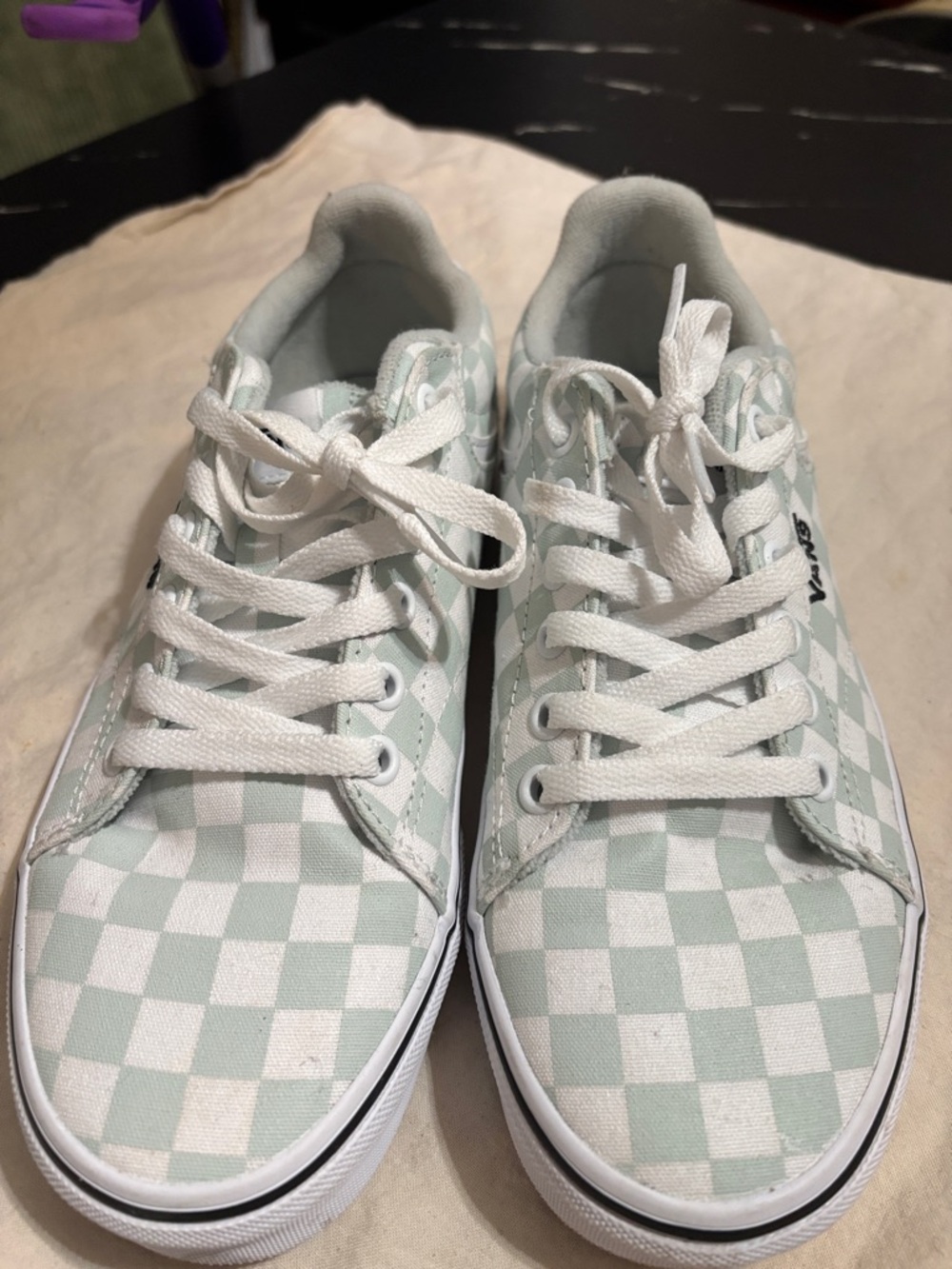 Vans Mint Green and White Checkerboard Low-Top Sneakers